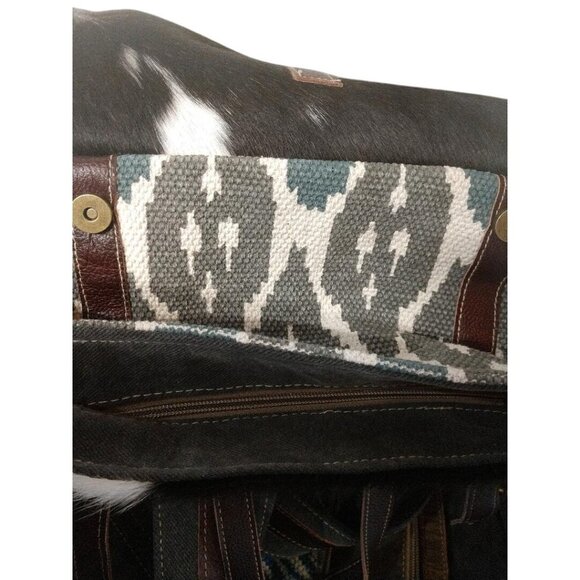 Handcrafted Myra Canvas & Leather Backpack With Ikat Print Cowhide Accent & Adju - Picture 6 of 7